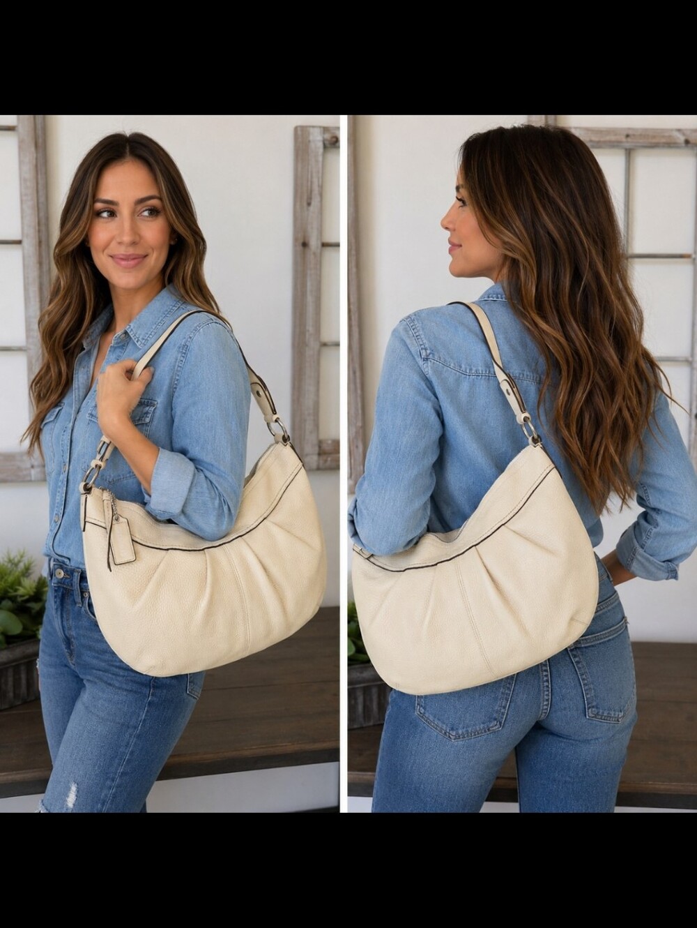 Coach Soho Pleated Hobo Shoulder Bag Buttercream Pebble Leather Buckle Y2K - Picture 15 of 16